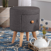 Baxton Studio 11A-121DG-Dark Grey-Stool Rocco Modern Transitional Dark Grey Fabric Upholstered and Oak Brown Finished Wood 1-Drawer Ottoman Stoolw